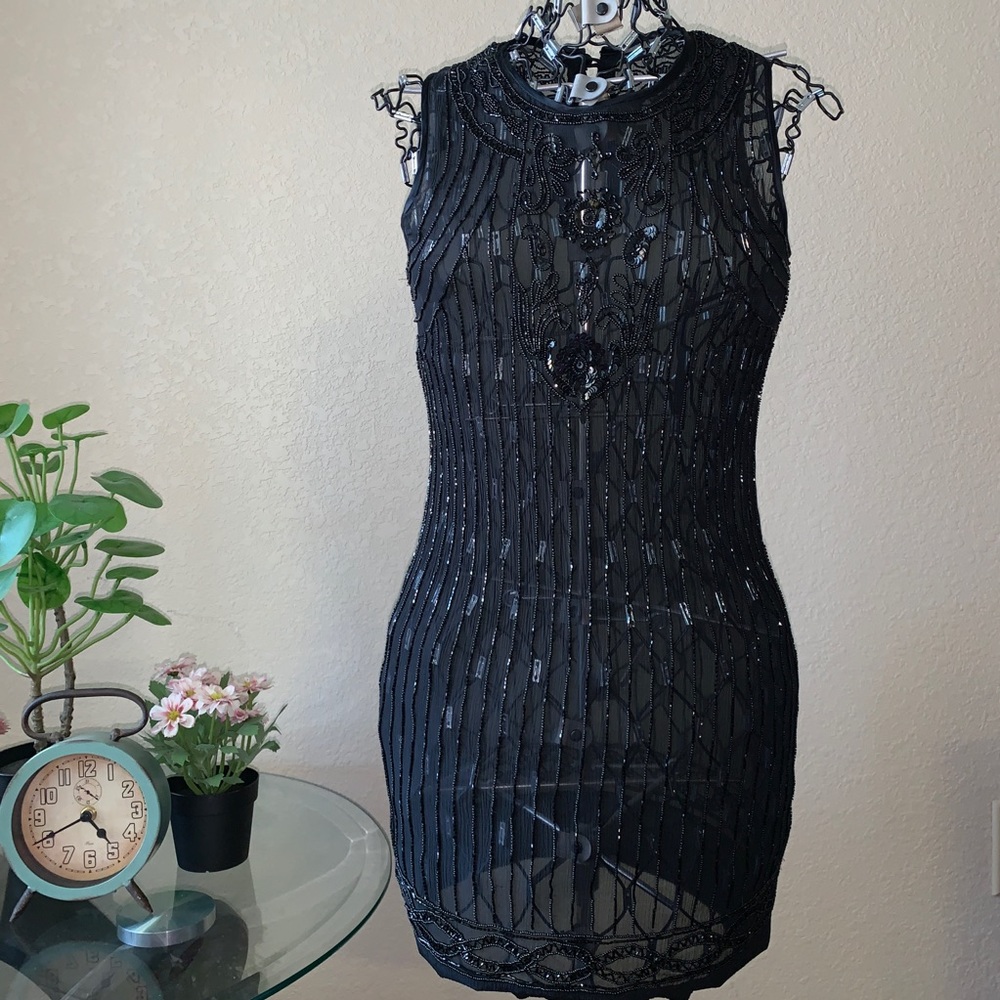 Sheer Black Beaded Dress